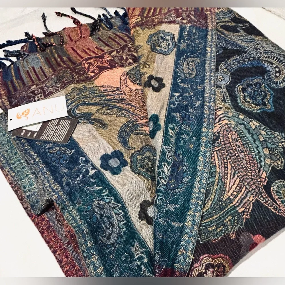 Southwestern Jewel Tone ANU Large Scarf Wrap Shawl Western Gypsy Witchy Boho NEW